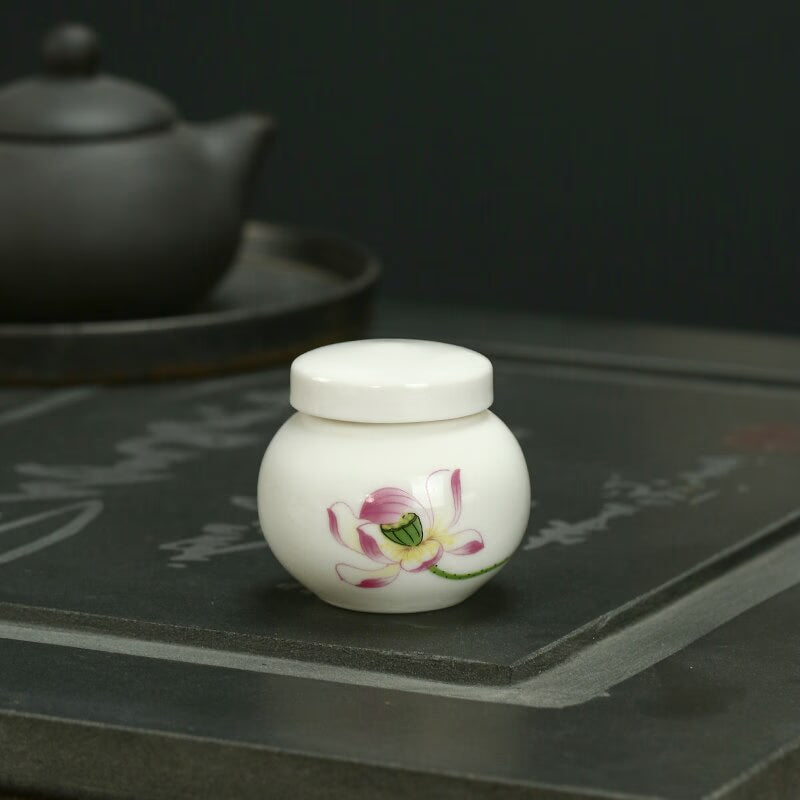 White Ceramic Jar Small Tea Caddy Storage Tank Moisture-proof Sealed Jar Tea Tins Tea Container Storage Box Candy Jars Tea Can acacuss