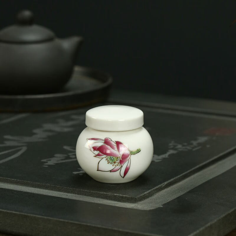White Ceramic Jar Small Tea Caddy Storage Tank Moisture-proof Sealed Jar Tea Tins Tea Container Storage Box Candy Jars Tea Can acacuss