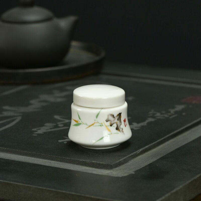 White Ceramic Jar Small Tea Caddy Storage Tank Moisture-proof Sealed Jar Tea Tins Tea Container Storage Box Candy Jars Tea Can acacuss