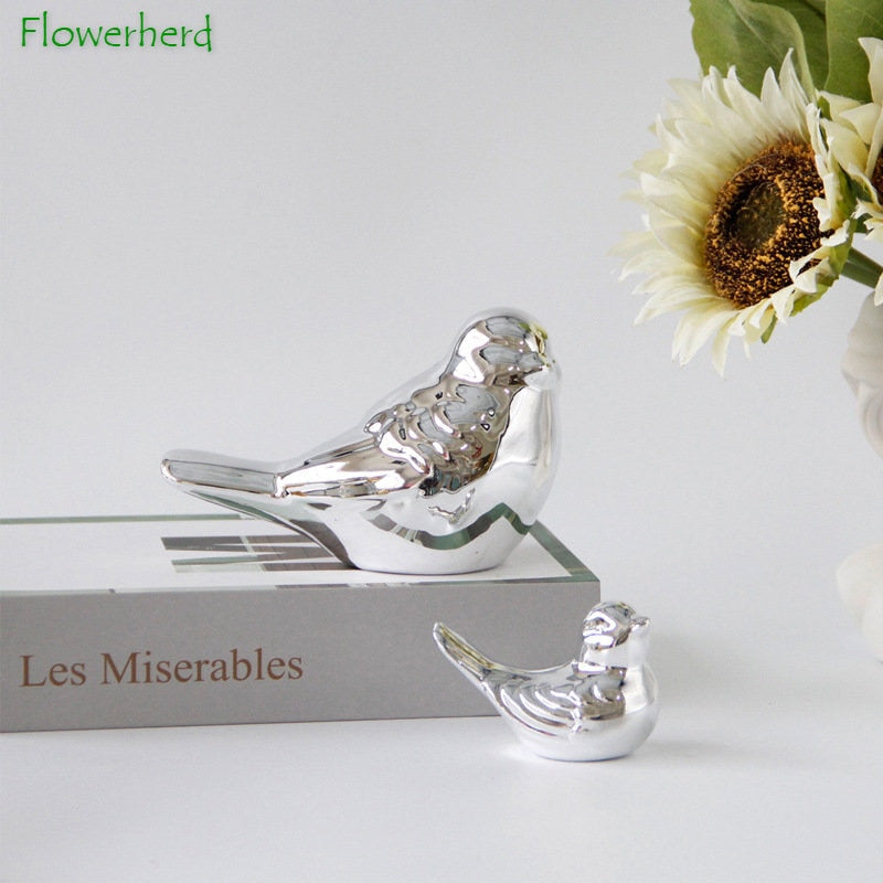 White Porcelain Birds Desktop Ornaments Home Decorations Nordic Ceramic Home Crafts Gold Silver Magpie Bird Decoration acacuss