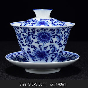 White Porcelain Blue and White Landscape Gaiwan Home with Cover Tea Cup Bowl Chinese Ceramic Tea Sets Handmade Tea Maker acacuss