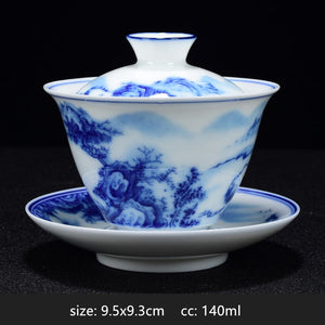 White Porcelain Blue and White Landscape Gaiwan Home with Cover Tea Cup Bowl Chinese Ceramic Tea Sets Handmade Tea Maker acacuss