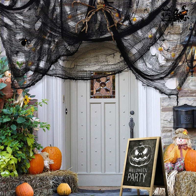 White Stretchy Cobweb Artificial Spider Web Halloween Decoration Scary Party Scene Props Horror House Home Decora Accessories acacuss