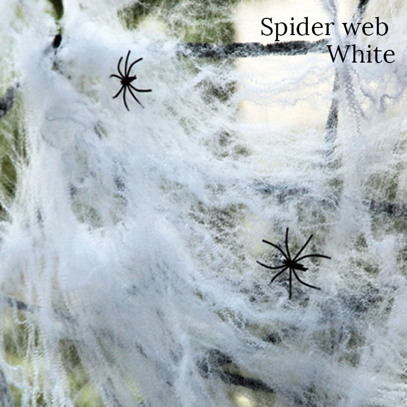 White Stretchy Cobweb Artificial Spider Web Halloween Decoration Scary Party Scene Props Horror House Home Decora Accessories acacuss