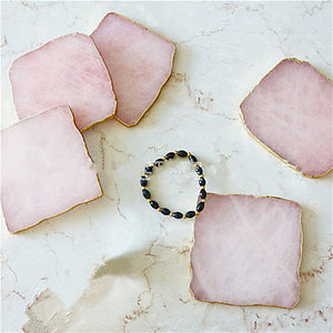 Wholesale 1pcs Natural Rose Quartz Coaster Hexagon Crystal Platter Electroplated Gold Color Jewelry for Cup Mat Display acacuss