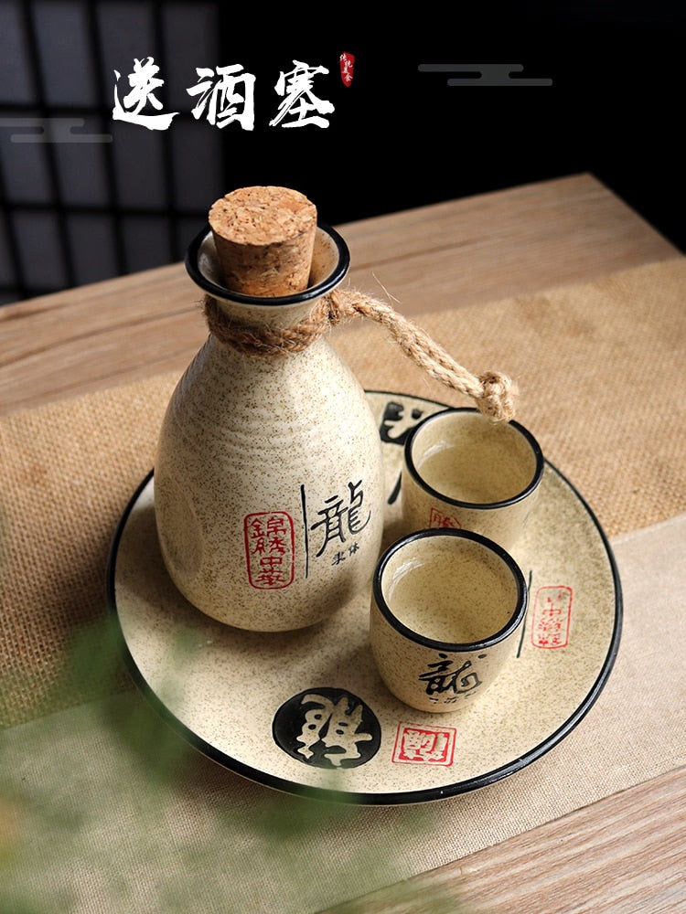 Wineware Set Vintage Sake Yellow White Wine Spirit Separator Ceramic Wine Pot Cup Suit Traditional Sake Japanese Style acacuss