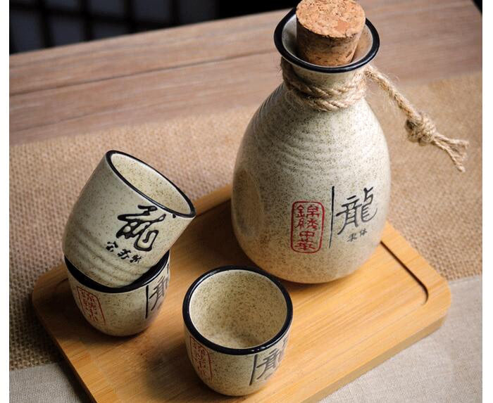 Wineware Set Vintage Sake Yellow White Wine Spirit Separator Ceramic Wine Pot Cup Suit Traditional Sake Japanese Style acacuss