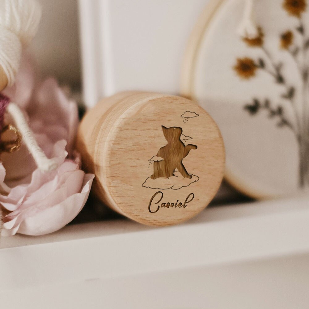 Wooden Carving Custom Name Cat Butterfly Printed Pet Hair Storage Box Cat Tooth Memorial Box Pet Supplies Pet Lost Memorial Gift acacuss