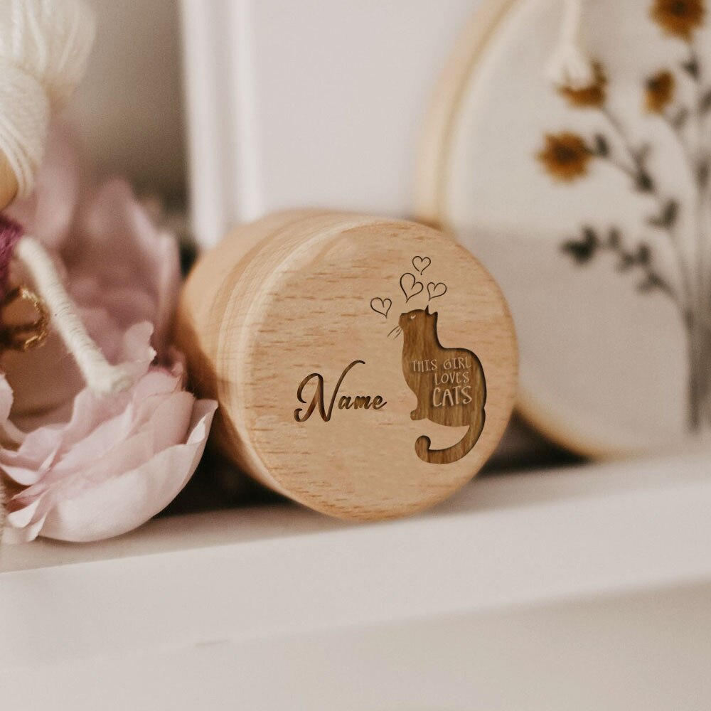 Wooden Carving Custom Name Cat Butterfly Printed Pet Hair Storage Box Cat Tooth Memorial Box Pet Supplies Pet Lost Memorial Gift acacuss