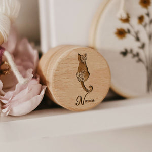 Wooden Carving Custom Name Cat Butterfly Printed Pet Hair Storage Box Cat Tooth Memorial Box Pet Supplies Pet Lost Memorial Gift acacuss