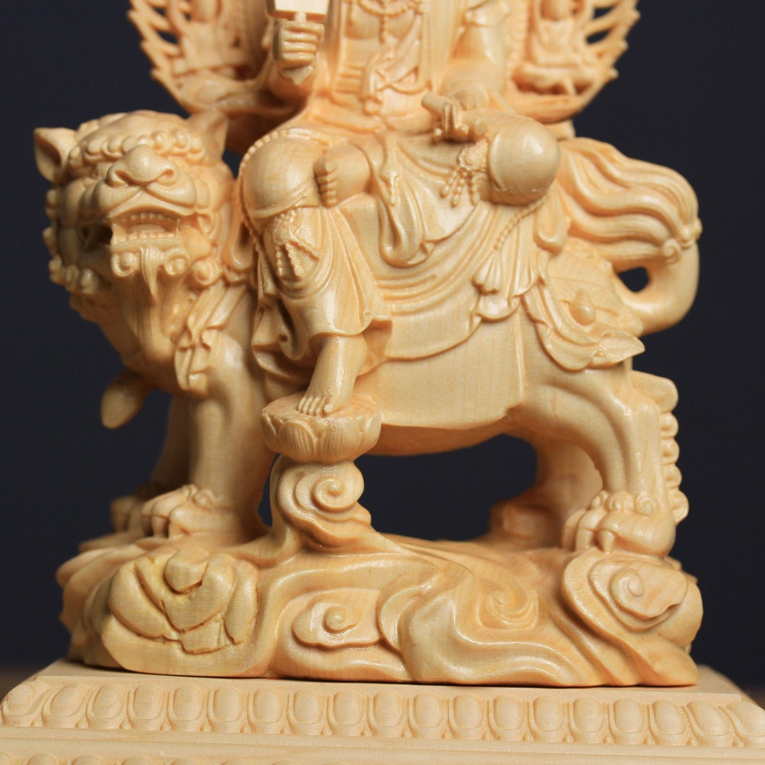 Wooden Carving Samantabhadra Manjushri Buddhist Figure Statue Solid Wood Carving Feng Shui Ornament Home Living Room Decoration acacuss