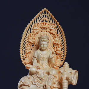 Wooden Carving Samantabhadra Manjushri Buddhist Figure Statue Solid Wood Carving Feng Shui Ornament Home Living Room Decoration acacuss