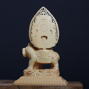 Wooden Carving Samantabhadra Manjushri Buddhist Figure Statue Solid Wood Carving Feng Shui Ornament Home Living Room Decoration acacuss