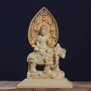 Wooden Carving Samantabhadra Manjushri Buddhist Figure Statue Solid Wood Carving Feng Shui Ornament Home Living Room Decoration acacuss