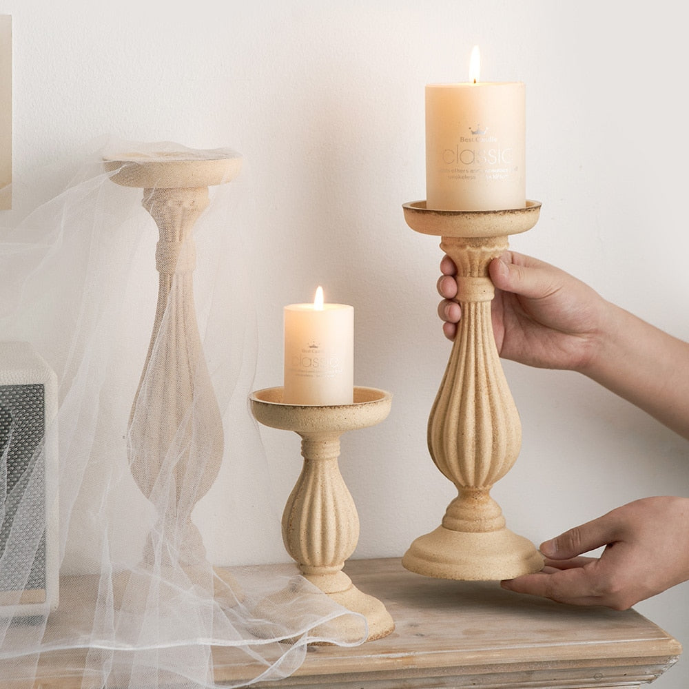 Wooden Crafts Retro Home Decoration Roman Column Candle Holder Dining Table Ornaments Creative Candlestick for Living Room Decor acacuss