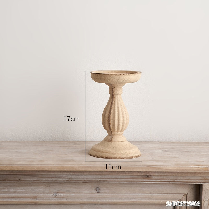 Wooden Crafts Retro Home Decoration Roman Column Candle Holder Dining Table Ornaments Creative Candlestick for Living Room Decor acacuss