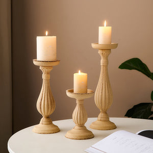 Wooden Crafts Retro Home Decoration Roman Column Candle Holder Dining Table Ornaments Creative Candlestick for Living Room Decor acacuss