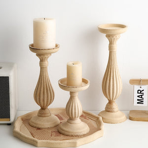 Wooden Crafts Retro Home Decoration Roman Column Candle Holder Dining Table Ornaments Creative Candlestick for Living Room Decor acacuss