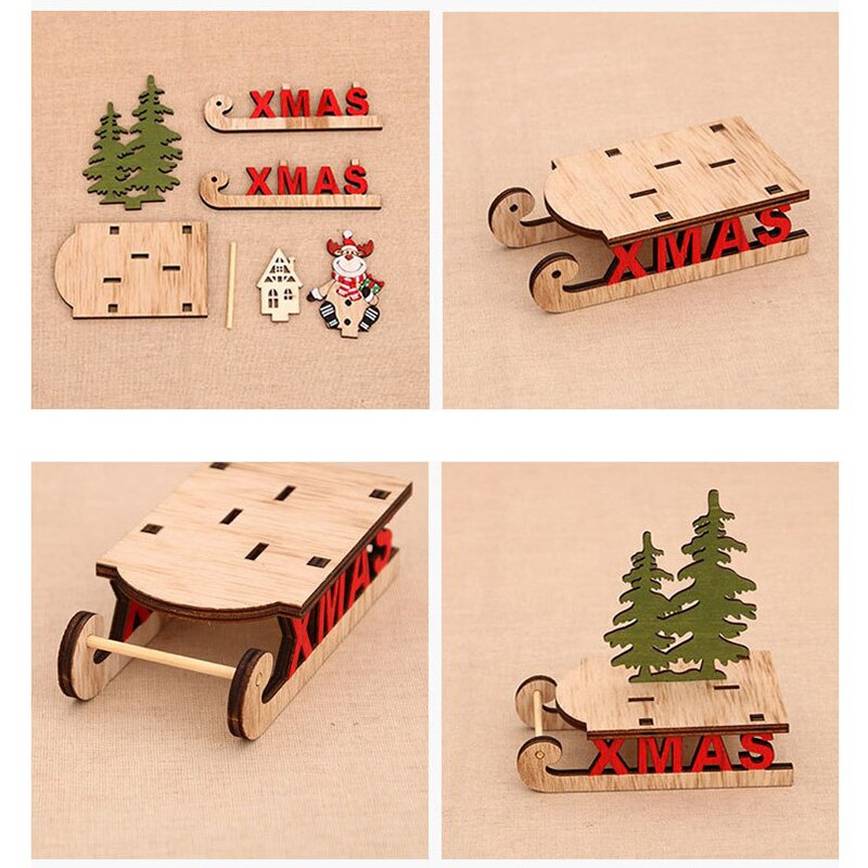Wooden Desktop Christmas Decorations Xmas Sleigh Santa Claus Deer Cart Merry Christmas Party Home Decor Fork Naviidad acacuss