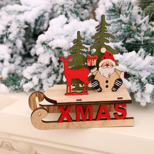 Wooden Desktop Christmas Decorations Xmas Sleigh Santa Claus Deer Cart Merry Christmas Party Home Decor Fork Naviidad acacuss