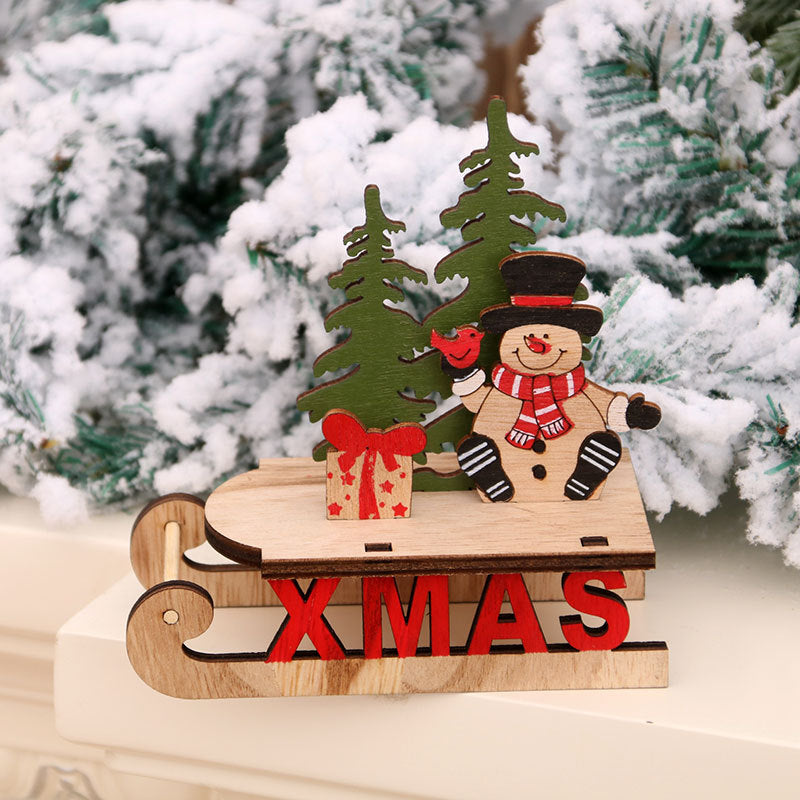 Wooden Desktop Christmas Decorations Xmas Sleigh Santa Claus Deer Cart Merry Christmas Party Home Decor Fork Naviidad acacuss