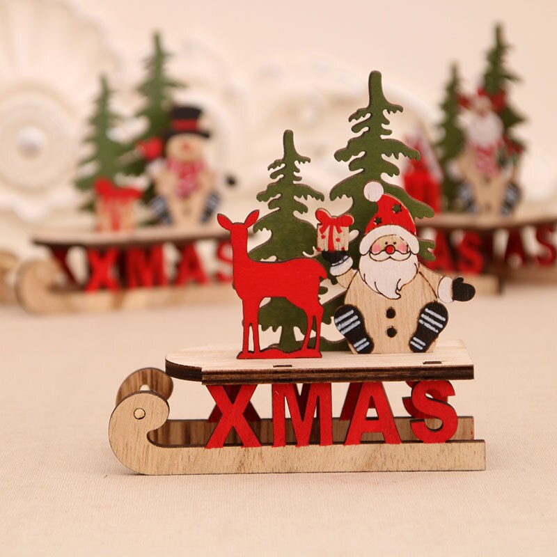 Wooden Desktop Christmas Decorations Xmas Sleigh Santa Claus Deer Cart Merry Christmas Party Home Decor Fork Naviidad acacuss