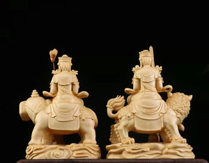 Wooden Manjushri - Samantabhadra Figure Statue Solid wood hand-carved Buddha statue Home feng shui ornaments 14cm-5.50 in acacuss