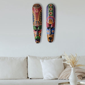 Wooden Mask Wall Hanging Solid Wood Carving Painted Facebook Wall Decor Bar Home Decorations African Totem Mask Crafts acacuss
