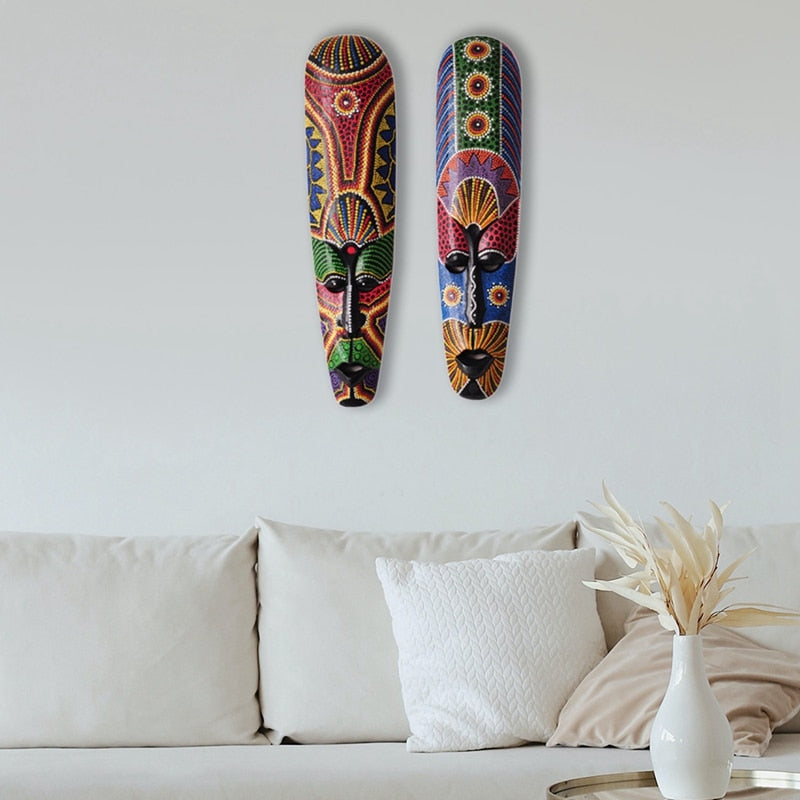 Wooden Mask Wall Hanging Solid Wood Carving Painted Facebook Wall Decor Bar Home Decorations African Totem Mask Crafts acacuss