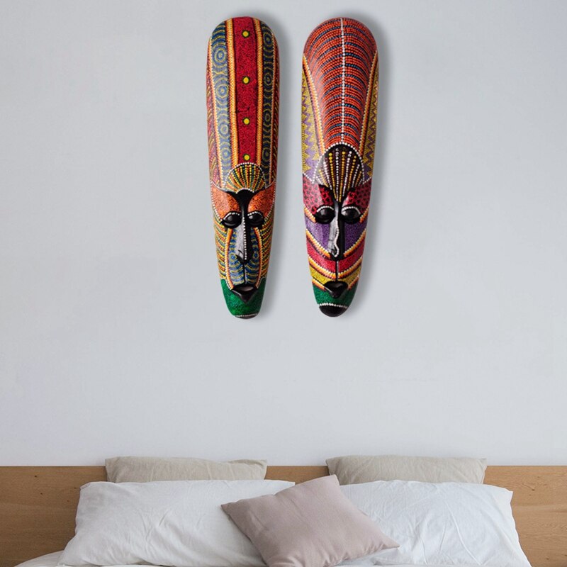 Wooden Mask Wall Hanging Solid Wood Carving Painted Facebook Wall Decor Bar Home Decorations African Totem Mask Crafts acacuss