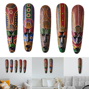 Wooden Mask Wall Hanging Solid Wood Carving Painted Facebook Wall Decor Bar Home Decorations African Totem Mask Crafts acacuss