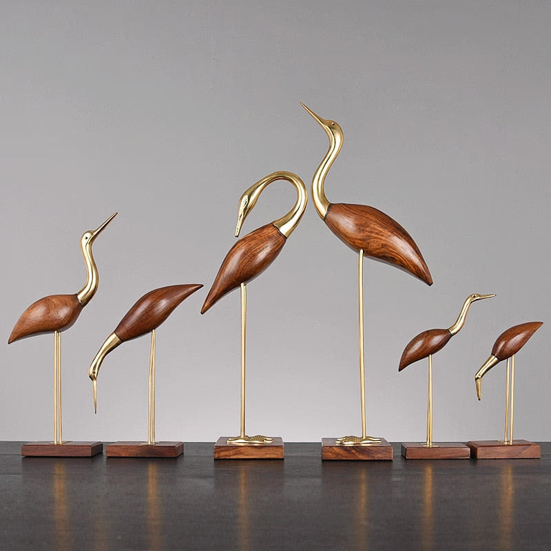Wooden Pot Ornament Crane Bird Swan Simulation Animal Sculpture Brass Metal Sculpture Home Decoration Decorative Figurines acacuss