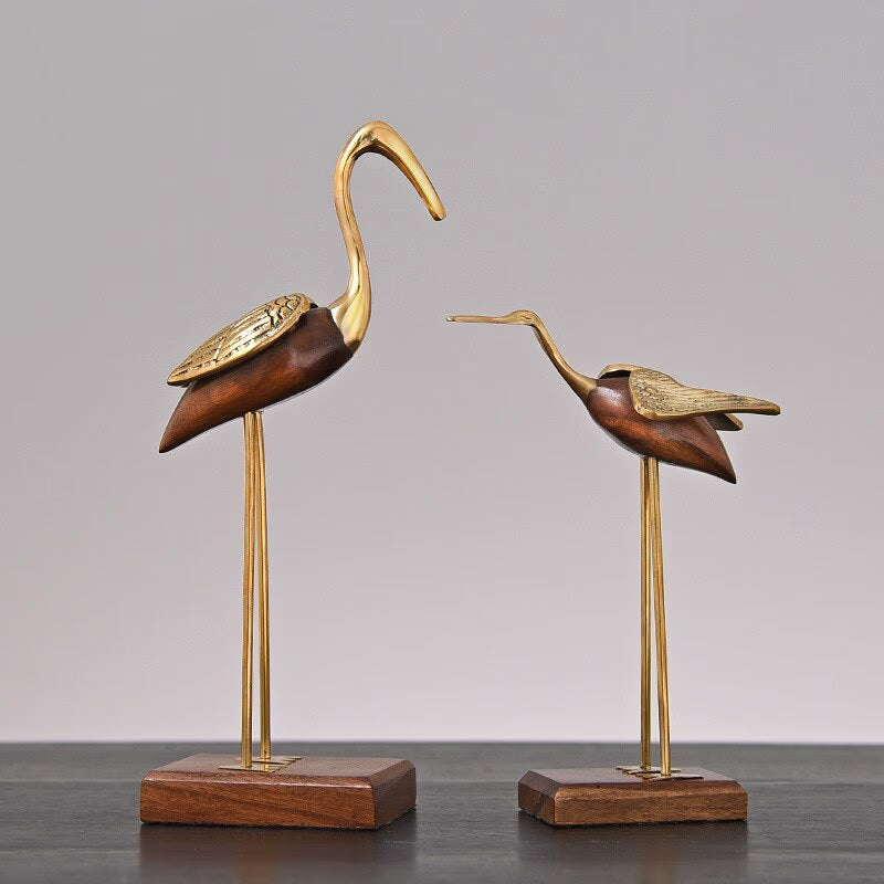 Wooden Pot Ornament Crane Bird Swan Simulation Animal Sculpture Brass Metal Sculpture Home Decoration Decorative Figurines acacuss