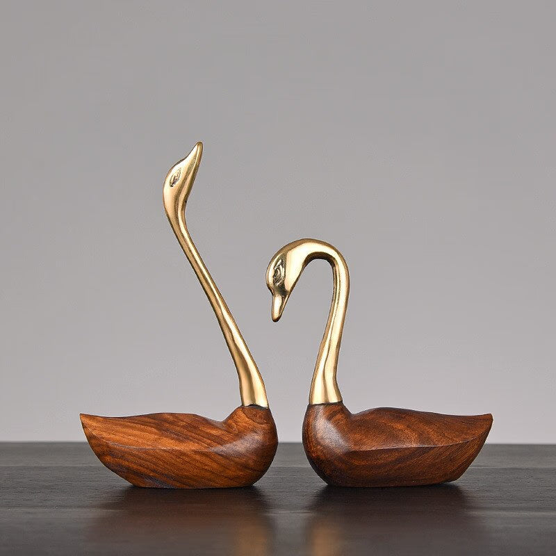 Wooden Pot Ornament Crane Bird Swan Simulation Animal Sculpture Brass Metal Sculpture Home Decoration Decorative Figurines acacuss