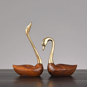 Wooden Pot Ornament Crane Bird Swan Simulation Animal Sculpture Brass Metal Sculpture Home Decoration Decorative Figurines acacuss