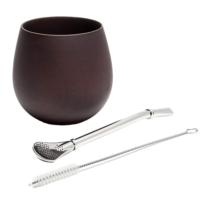 Wooden Yerba Gourd Mate Tea Set Handmade Natural Wood Coffee Water Mate Cup with Spoon Straw Bombilla Brush 200ML acacuss