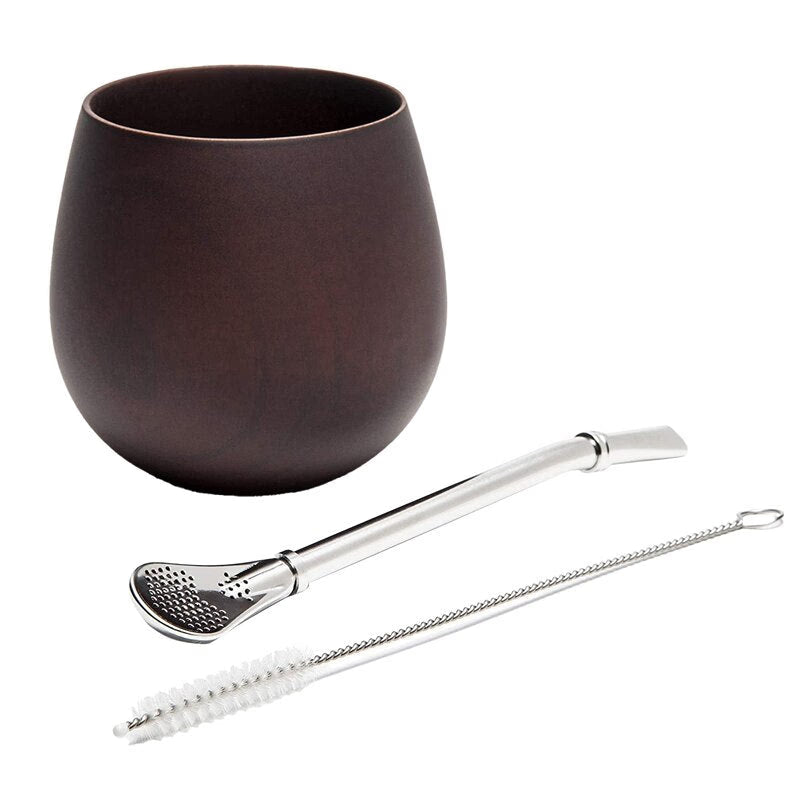 Wooden Yerba Gourd Mate Tea Set Handmade Natural Wood Coffee Water Mate Cup with Spoon Straw Bombilla Brush 200ML acacuss