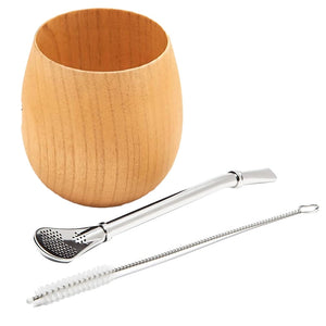 Wooden Yerba Gourd Mate Tea Set Handmade Natural Wood Coffee Water Mate Cup with Spoon Straw Bombilla Brush 200ML acacuss