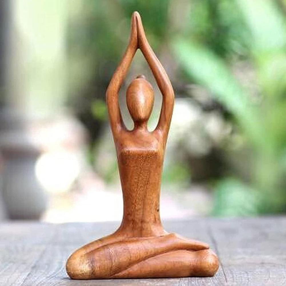 Wooden Yoga Meditation Statue Handmade Abstract Yoga Pose Sculpture Wood Carving Creative Tabletop Ornaments For Living Room acacuss