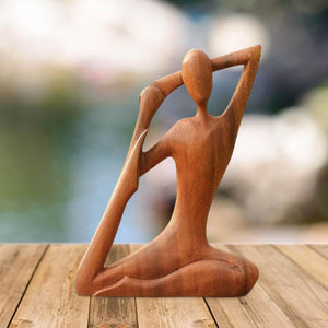 Wooden Yoga Meditation Statue Handmade Abstract Yoga Pose Sculpture Wood Carving Creative Tabletop Ornaments For Living Room acacuss