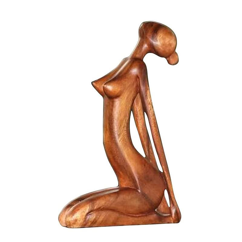 Wooden Yoga Meditation Statue Handmade Abstract Yoga Pose Sculpture Wood Carving Creative Tabletop Ornaments For Living Room acacuss