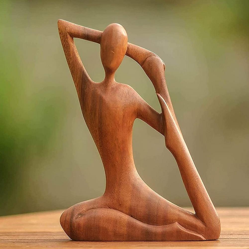 Wooden Yoga Meditation Statue Handmade Abstract Yoga Pose