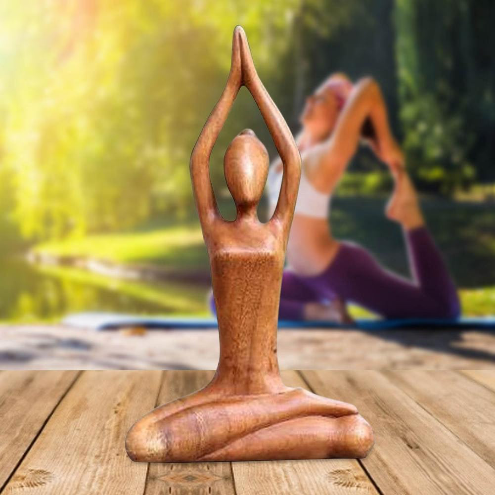 Wooden Yoga Meditation Statue Handmade Abstract Yoga Pose Sculpture Wood Carving Creative Tabletop Ornaments For Living Room acacuss