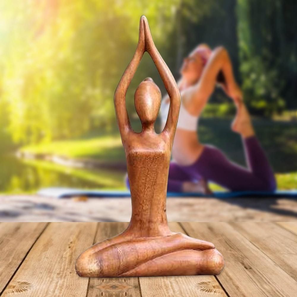 Wooden Yoga Meditation Statue Handmade Abstract Yoga Pose Sculpture Wood Carving Creative Tabletop Ornaments For Living Room acacuss