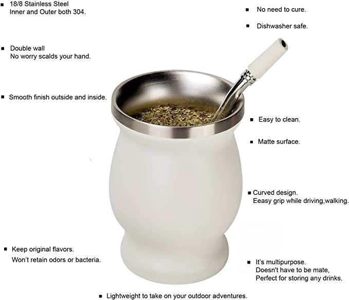 Yerba Mate Gourd Set Double-Wall Stainless Steel Mate Tea Cup and Bombilla Set Includes Yerba Mate Gourd (Cup) With One Bombilla acacuss