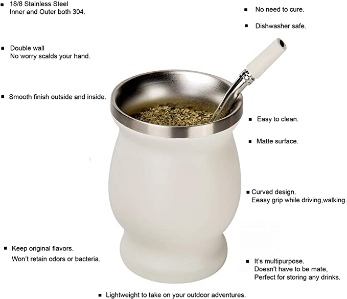 Yerba Mate Gourd Set Double-Wall Stainless Steel Mate Tea Cup and Bombilla Set Includes Yerba Mate Gourd (Cup) With One Bombilla acacuss