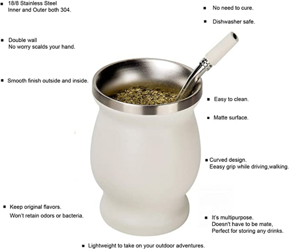 Yerba Mate Gourd Set Double-Wall Stainless Steel Mate Tea Cup and Bombilla Set Includes Yerba Mate Gourd (Cup) With One Bombilla acacuss