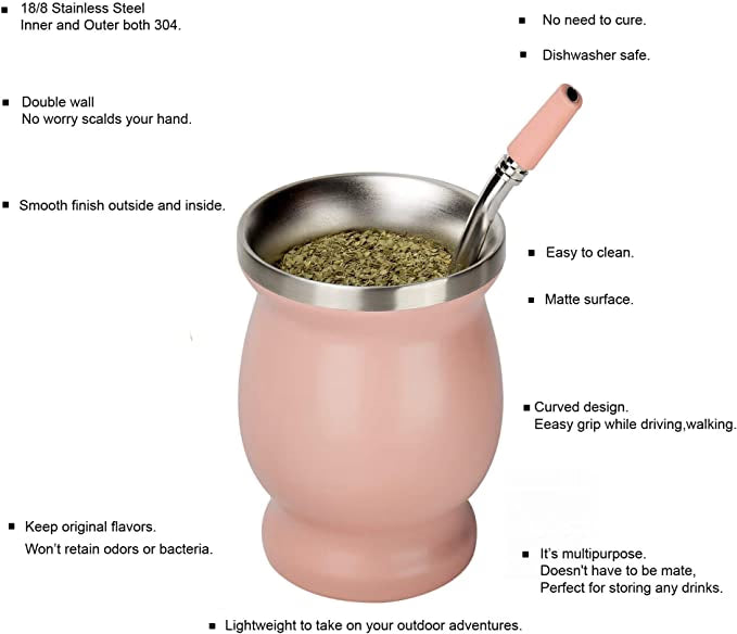 Yerba Mate Gourd Set Double-Wall Stainless Steel Mate Tea Cup and Bombilla Set Includes Yerba Mate Gourd (Cup) With One Bombilla acacuss