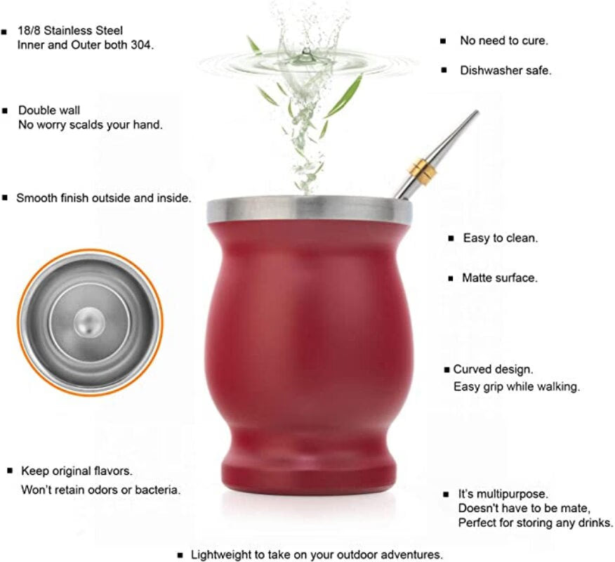 Yerba Mate Gourd Set Double-Wall Stainless Steel Mate Tea Cup and Bombilla Set Includes Yerba Mate Gourd (Cup) With One Bombilla acacuss