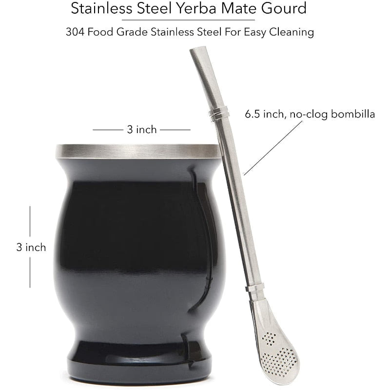 Yerba Mate Gourd Set Double-Wall Stainless Steel Mate Tea Cup and Bombilla Set Includes Yerba Mate Gourd (Cup) With One Bombilla acacuss